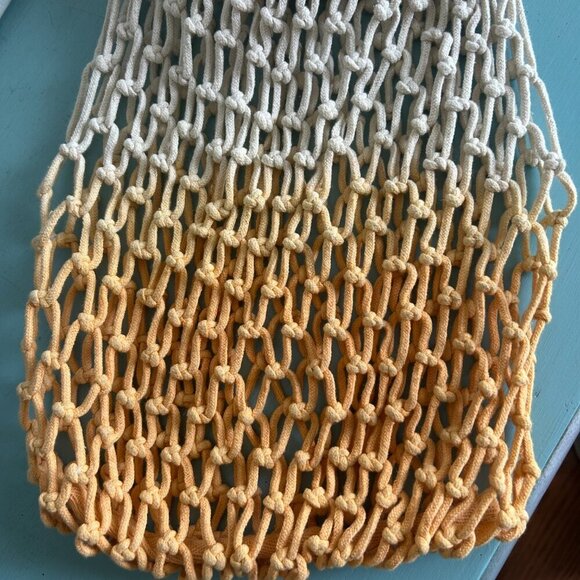 Macramé Handbag Wooden Handle Ombre Beach Bag Boho Chic Retro - Picture 4 of 10